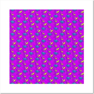 Neon Colored Floral Stripes Posters and Art